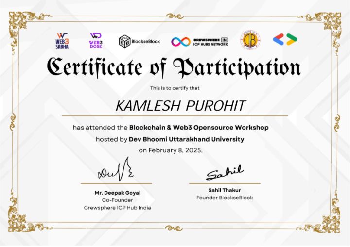 Blockchain & Web3 Workshop Certificate